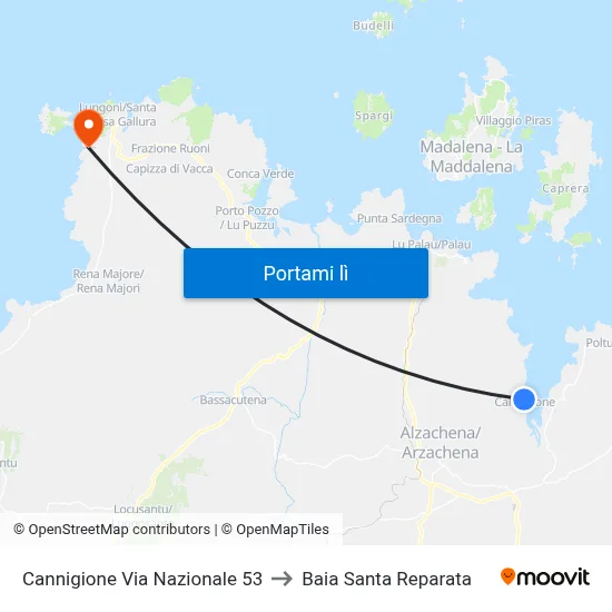 Cannigione Via Nazionale 53 to Baia Santa Reparata map