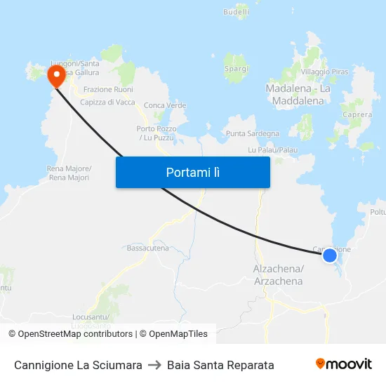 Cannigione La Sciumara to Baia Santa Reparata map