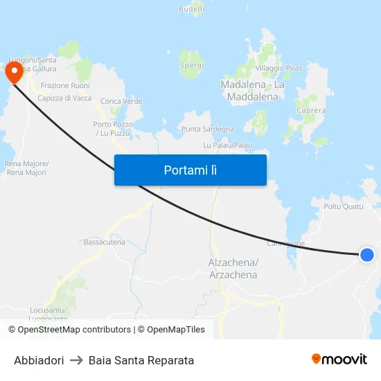 Abbiadori to Baia Santa Reparata map