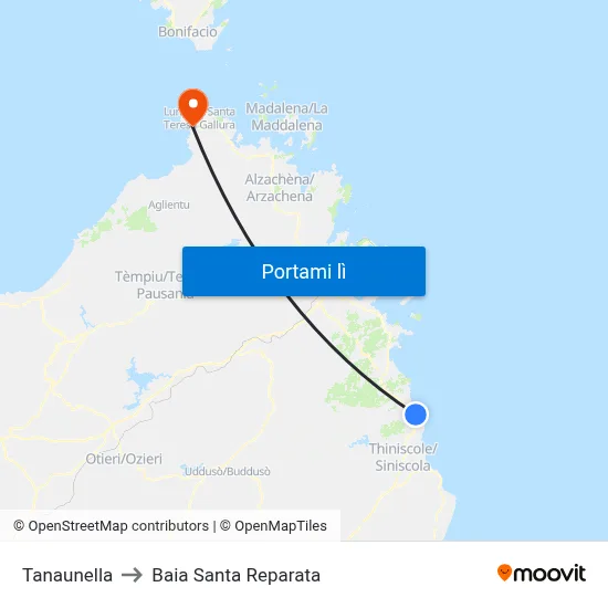 Tanaunella to Baia Santa Reparata map