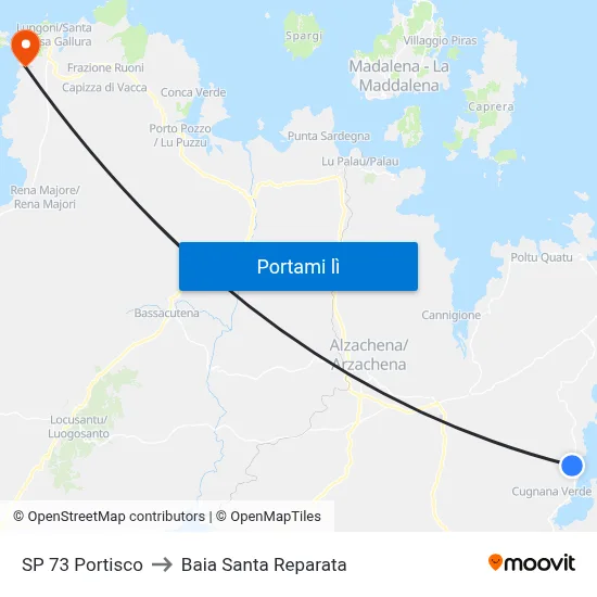 SP 73 Portisco to Baia Santa Reparata map