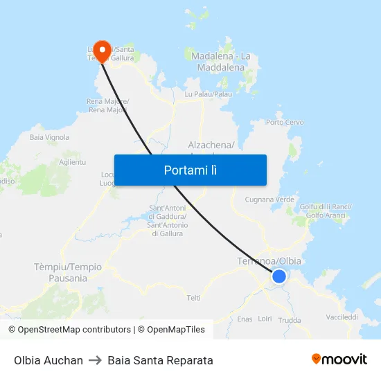 Olbia Auchan to Baia Santa Reparata map