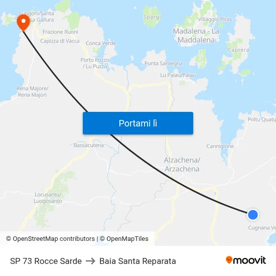 SP 73 Rocce Sarde to Baia Santa Reparata map