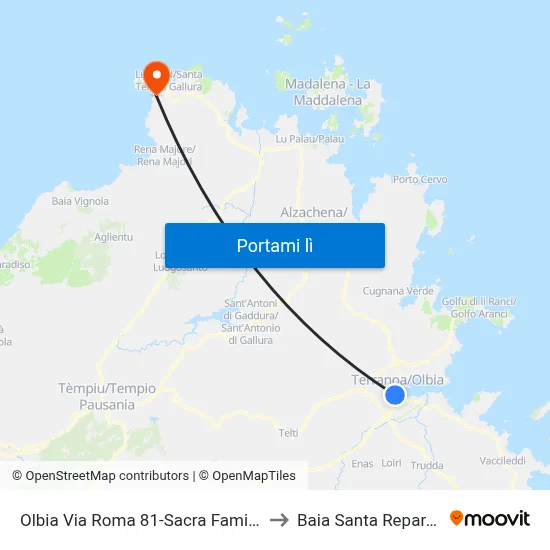 Olbia Via Roma 81-Sacra Famiglia to Baia Santa Reparata map