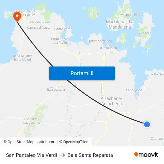 San Pantaleo Via Verdi to Baia Santa Reparata map