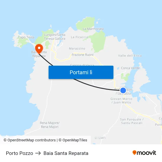 Porto Pozzo to Baia Santa Reparata map