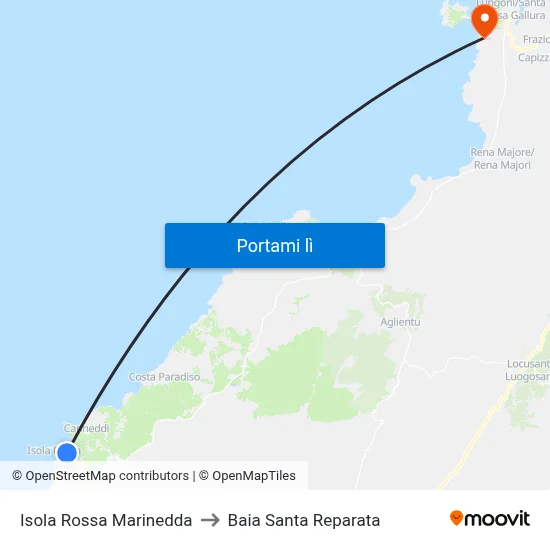 Isola Rossa Marinedda to Baia Santa Reparata map