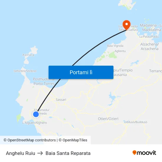 Anghelu Ruiu to Baia Santa Reparata map