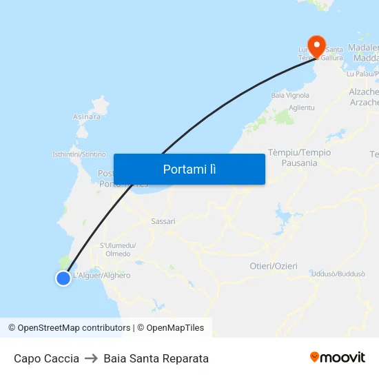 Capo Caccia to Baia Santa Reparata map