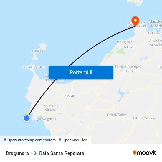 Dragunara to Baia Santa Reparata map