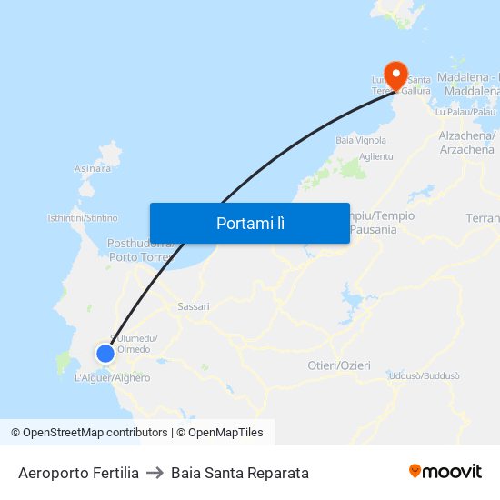 Aeroporto Fertilia to Baia Santa Reparata map