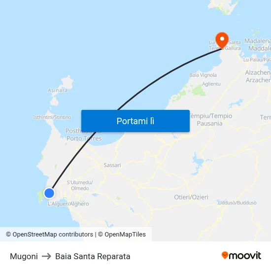Mugoni to Baia Santa Reparata map