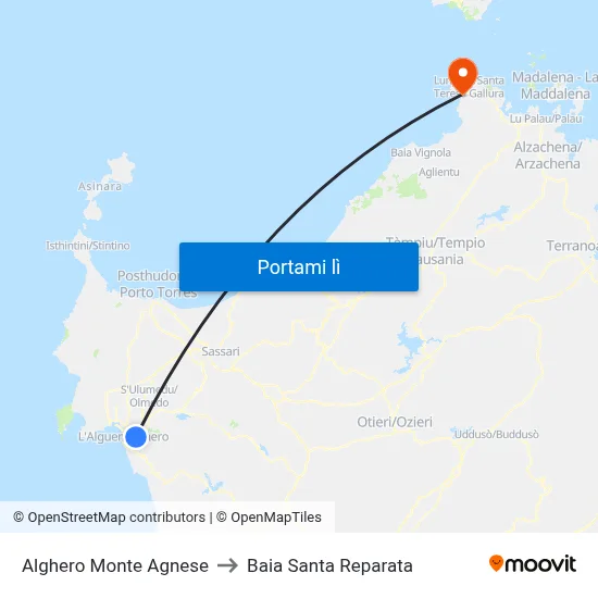 Alghero Monte Agnese to Baia Santa Reparata map