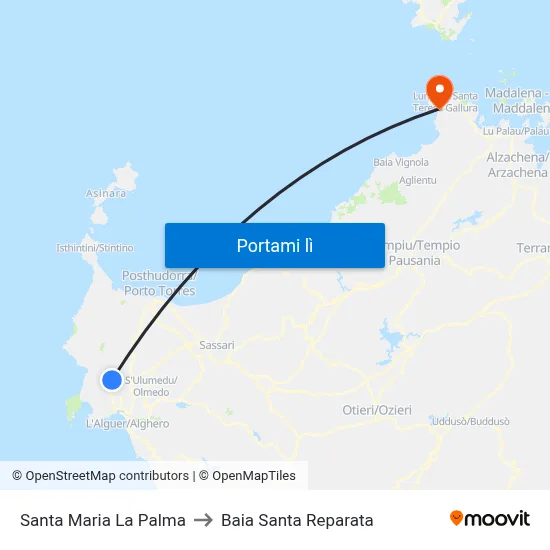 Santa Maria La Palma to Baia Santa Reparata map