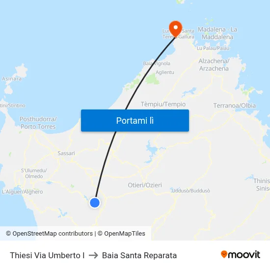 Thiesi Via Umberto I to Baia Santa Reparata map