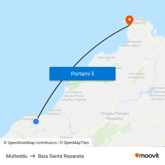 Multeddu to Baia Santa Reparata map