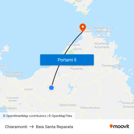 Chiaramonti to Baia Santa Reparata map