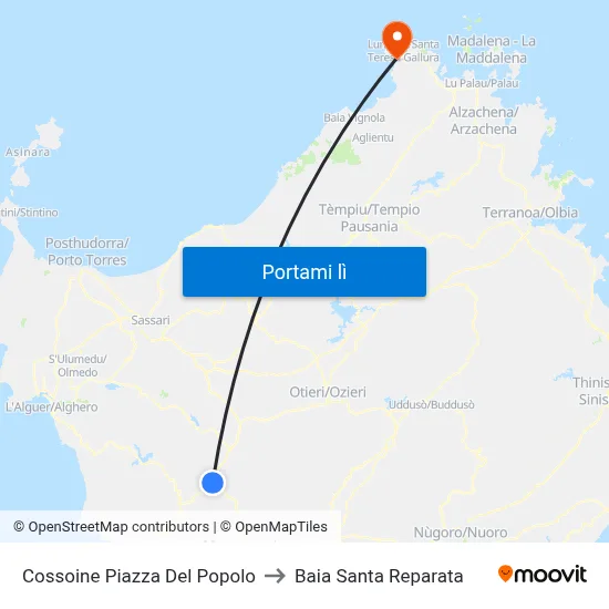 Cossoine Piazza Del Popolo to Baia Santa Reparata map