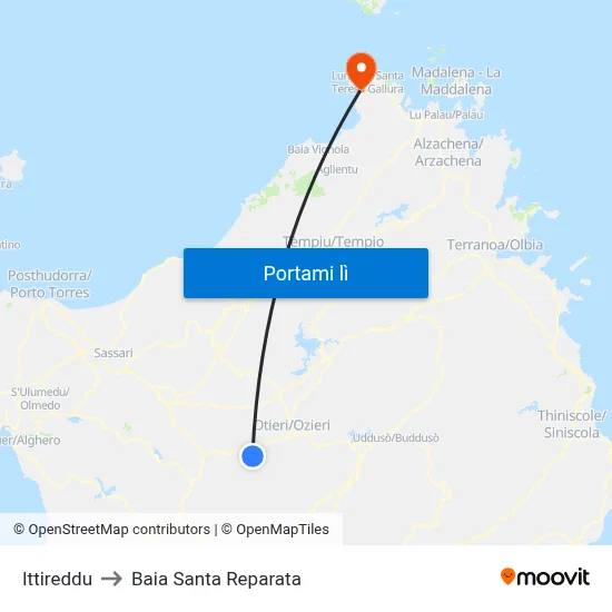 Ittireddu to Baia Santa Reparata map