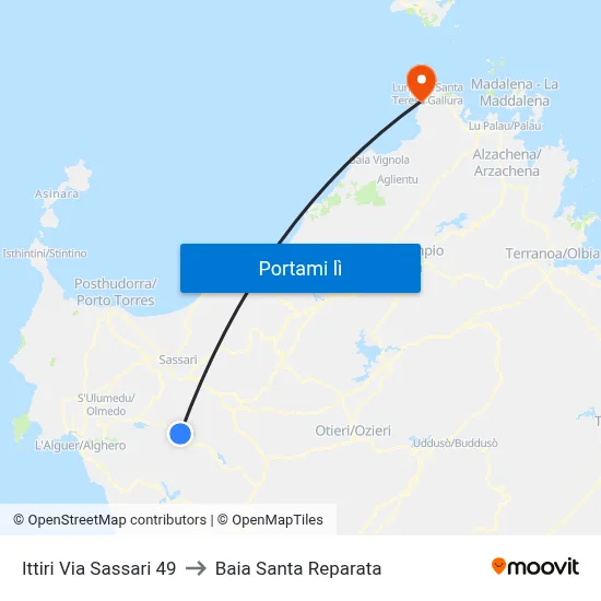 Ittiri Via Sassari 49 to Baia Santa Reparata map
