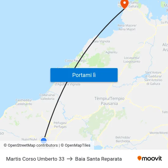 Martis Corso Umberto 33 to Baia Santa Reparata map