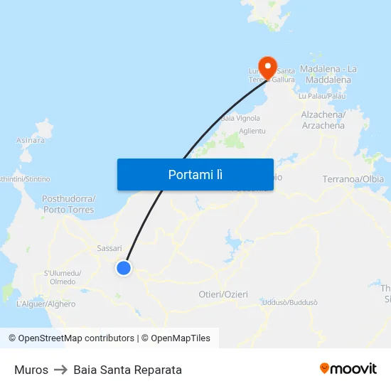 Muros to Baia Santa Reparata map