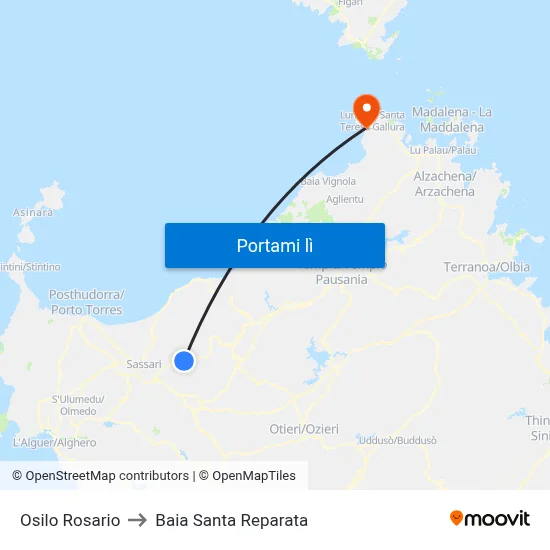 Osilo Rosario to Baia Santa Reparata map