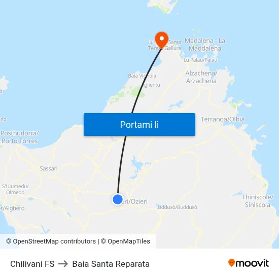 Chilivani FS to Baia Santa Reparata map