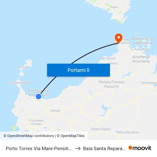 Porto Torres Via Mare-Pensiline to Baia Santa Reparata map