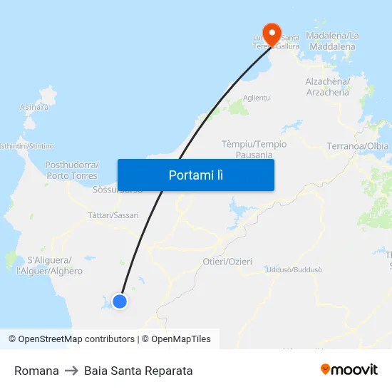 Romana to Baia Santa Reparata map