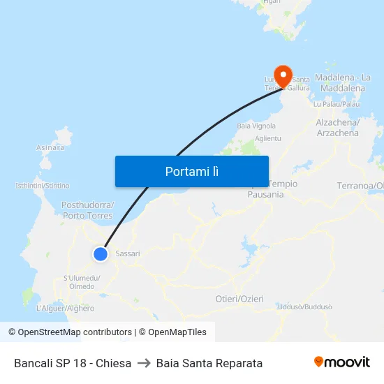 Bancali SP 18 - Chiesa to Baia Santa Reparata map