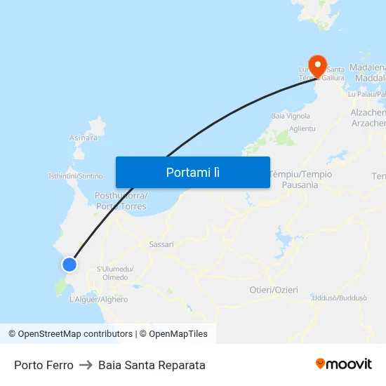 Porto Ferro to Baia Santa Reparata map