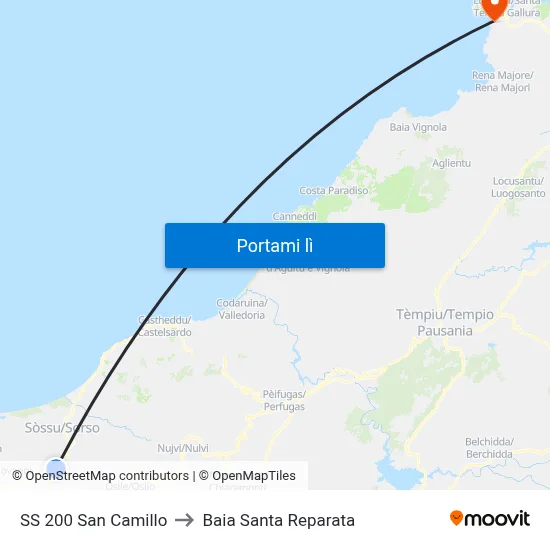 SS 200 San Camillo to Baia Santa Reparata map