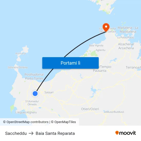 Saccheddu to Baia Santa Reparata map