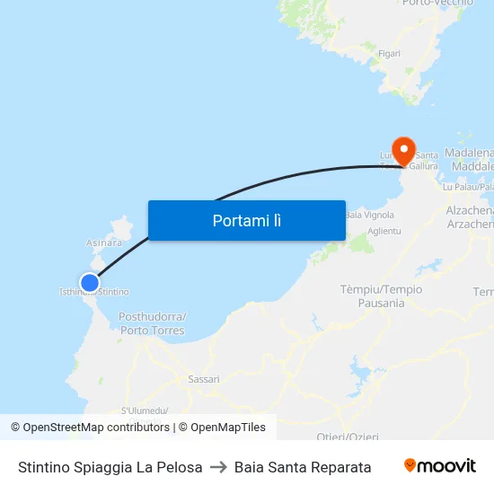 Stintino Spiaggia La Pelosa to Baia Santa Reparata map