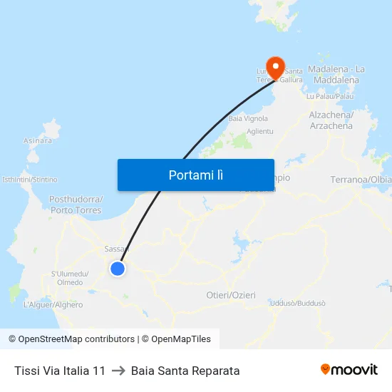 Tissi Via Italia 11 to Baia Santa Reparata map