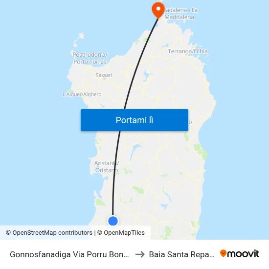 Gonnosfanadiga Via Porru Bonelli 84 to Baia Santa Reparata map