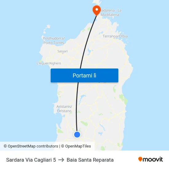 Sardara Via Cagliari 5 to Baia Santa Reparata map