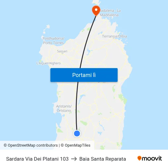 Sardara Via Dei Platani 103 to Baia Santa Reparata map