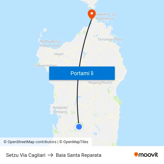 Setzu Via Cagliari to Baia Santa Reparata map