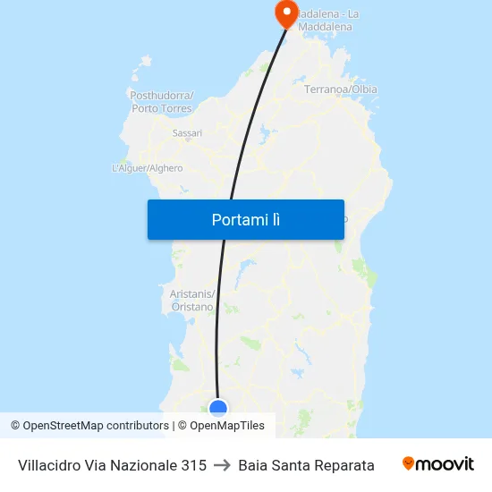 Villacidro Via Nazionale 315 to Baia Santa Reparata map