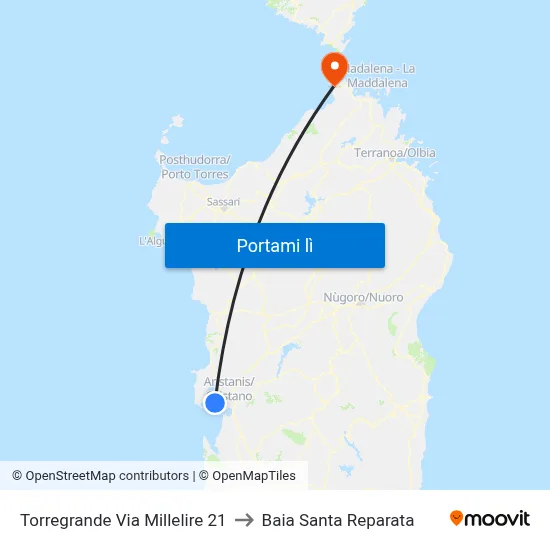 Torregrande Via Millelire 21 to Baia Santa Reparata map