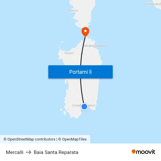 Mercalli to Baia Santa Reparata map