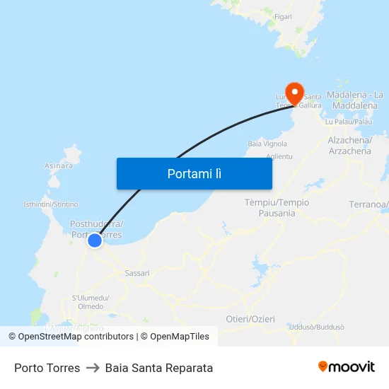 Porto Torres to Baia Santa Reparata map