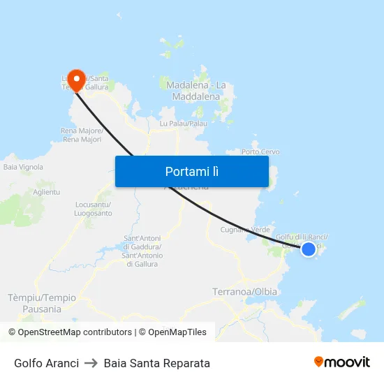 Golfo Aranci to Baia Santa Reparata map