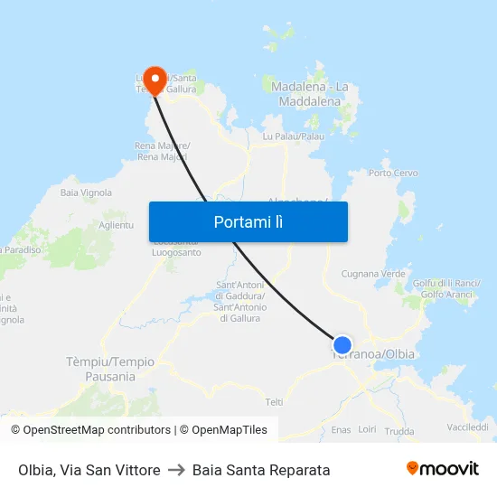 Olbia, Via San Vittore to Baia Santa Reparata map