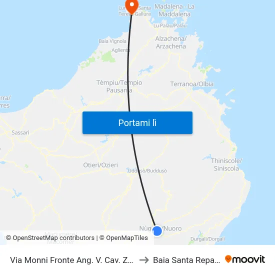 Via Monni Fronte Ang. V. Cav. Zuddas to Baia Santa Reparata map