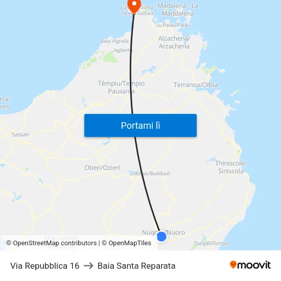 Via Repubblica 16 to Baia Santa Reparata map