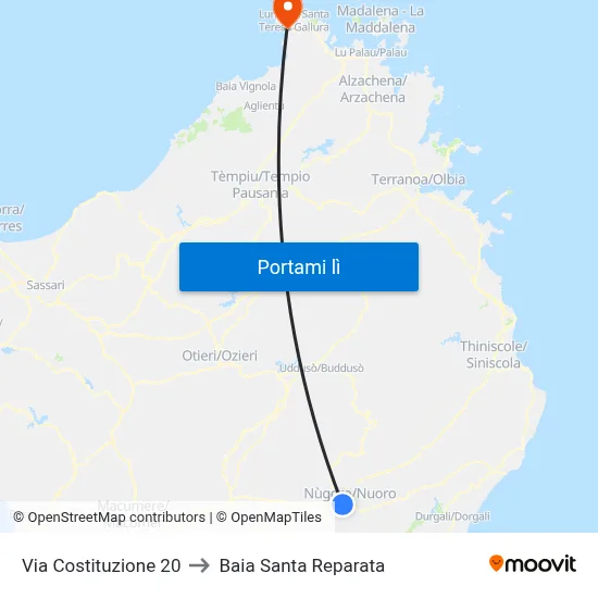 Via Costituzione 20 to Baia Santa Reparata map