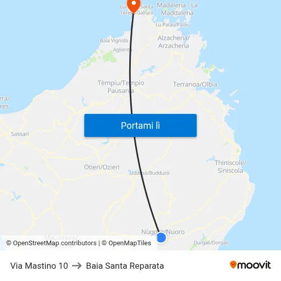 Via Mastino 10 to Baia Santa Reparata map